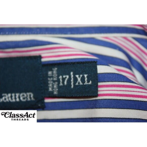 Polo Ralph Lauren Regent Classic Fit Dress Shirt Blue & Pink Striped Sz 17 XL - Picture 3 of 6
